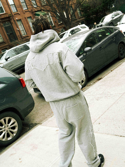 BELAGUER DISTRESSED ZIP-HOODIE [ASH GREY]