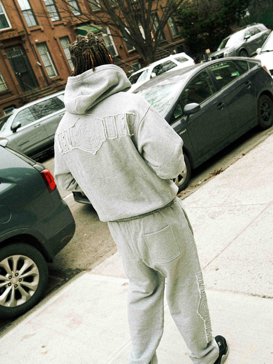 BELAGUER DISTRESSED ZIP-HOODIE [ASH GREY]