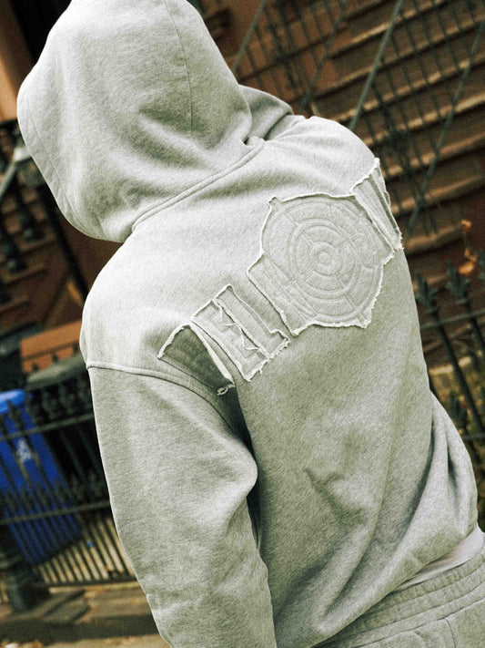 BELAGUER DISTRESSED ZIP-HOODIE [ASH GREY]