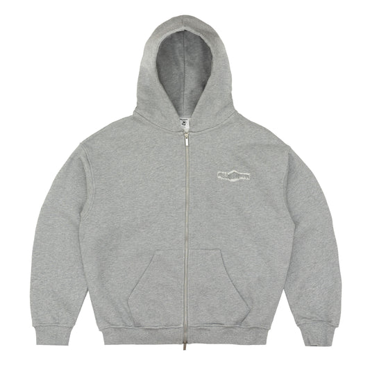 BELAGUER DISTRESSED ZIP-HOODIE [ASH GREY]