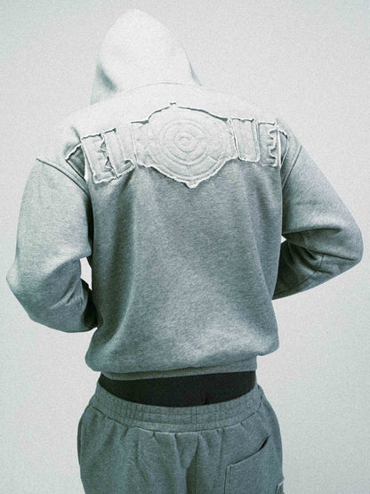 BELAGUER DISTRESSED ZIP-HOODIE [ASH GREY]