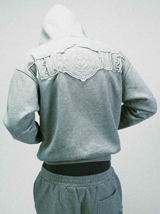 BELAGUER DISTRESSED ZIP-HOODIE [ASH GREY]